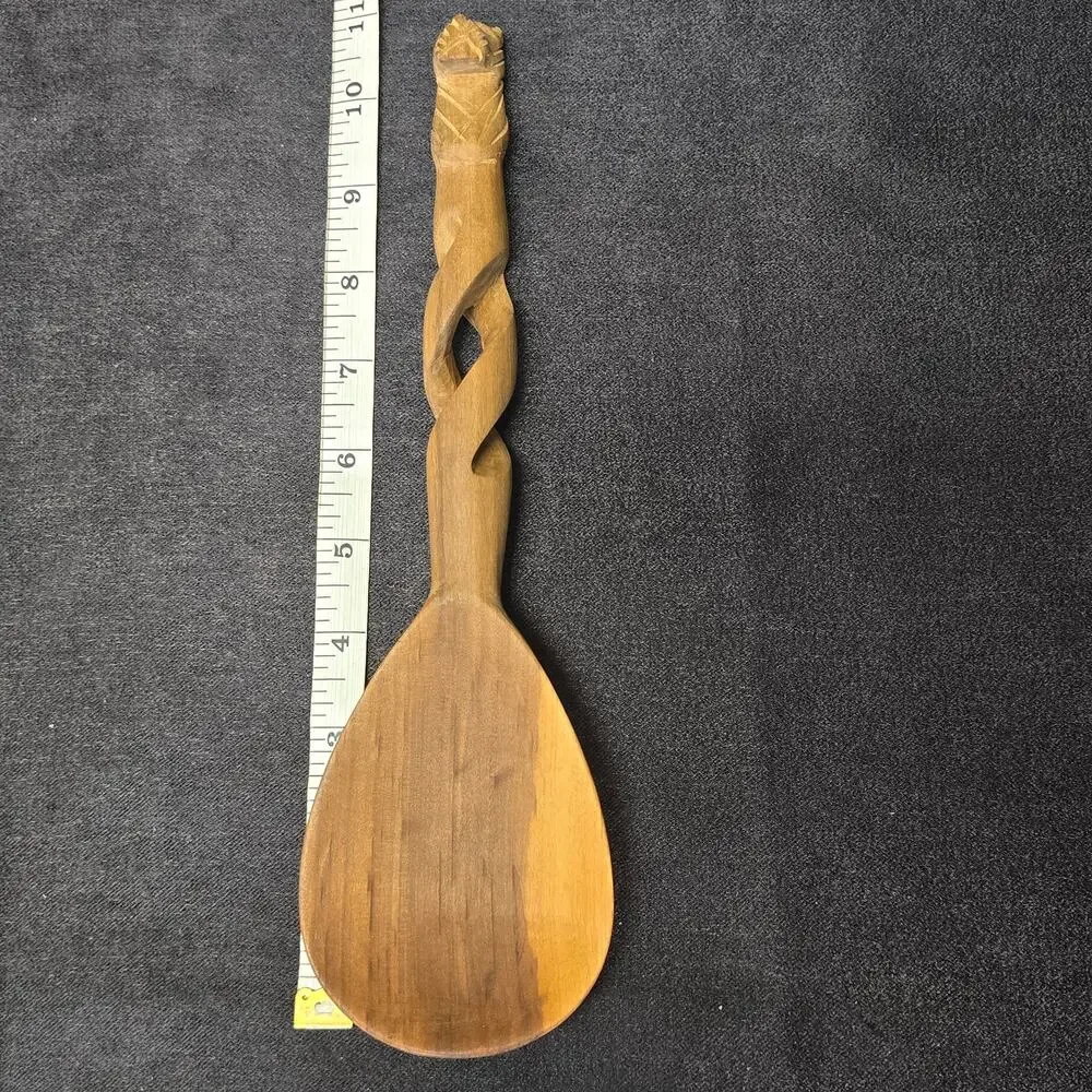 Vintage African Hand Carved Cheeta Large Wooden Spoon